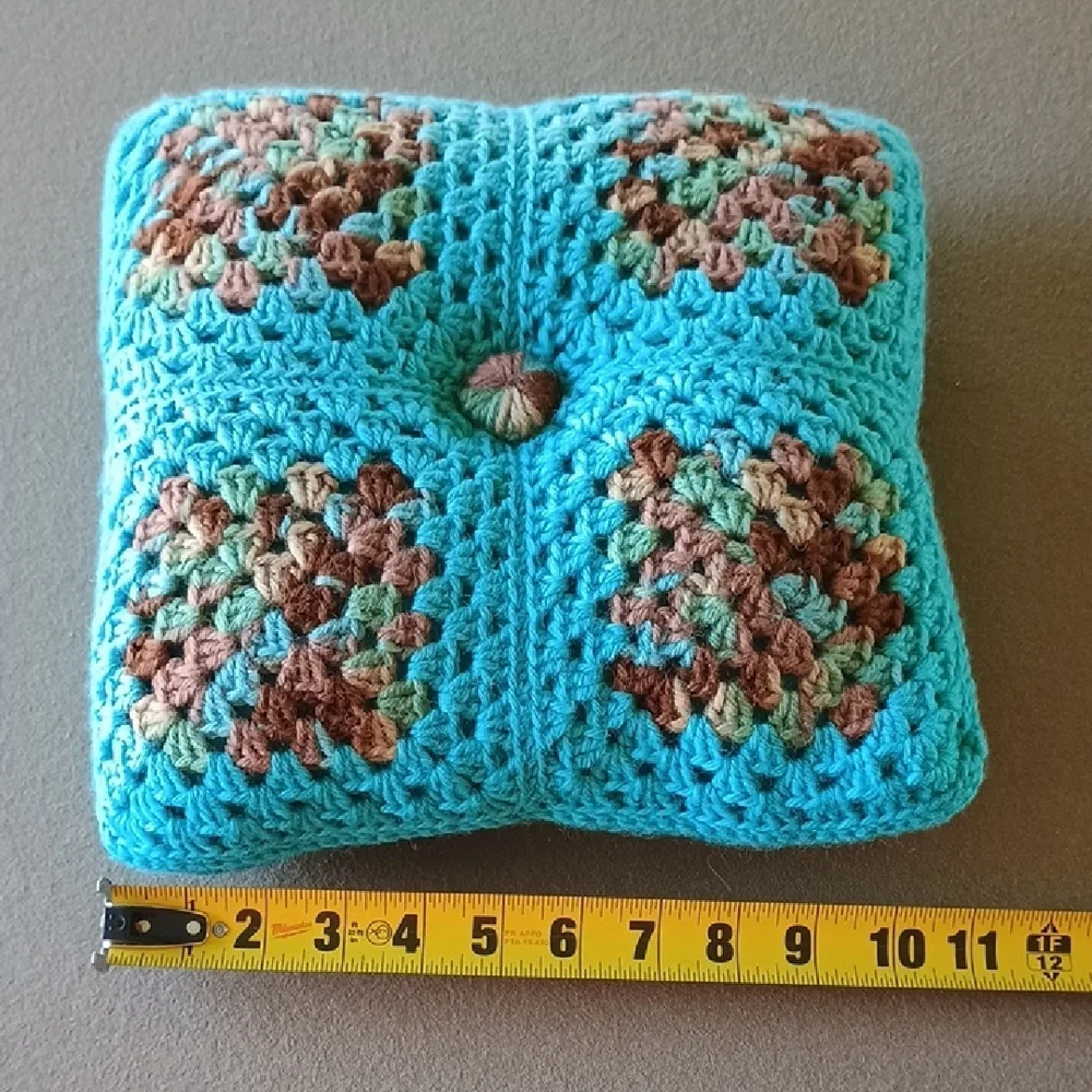 Crocheted Blue and Brown Pillow